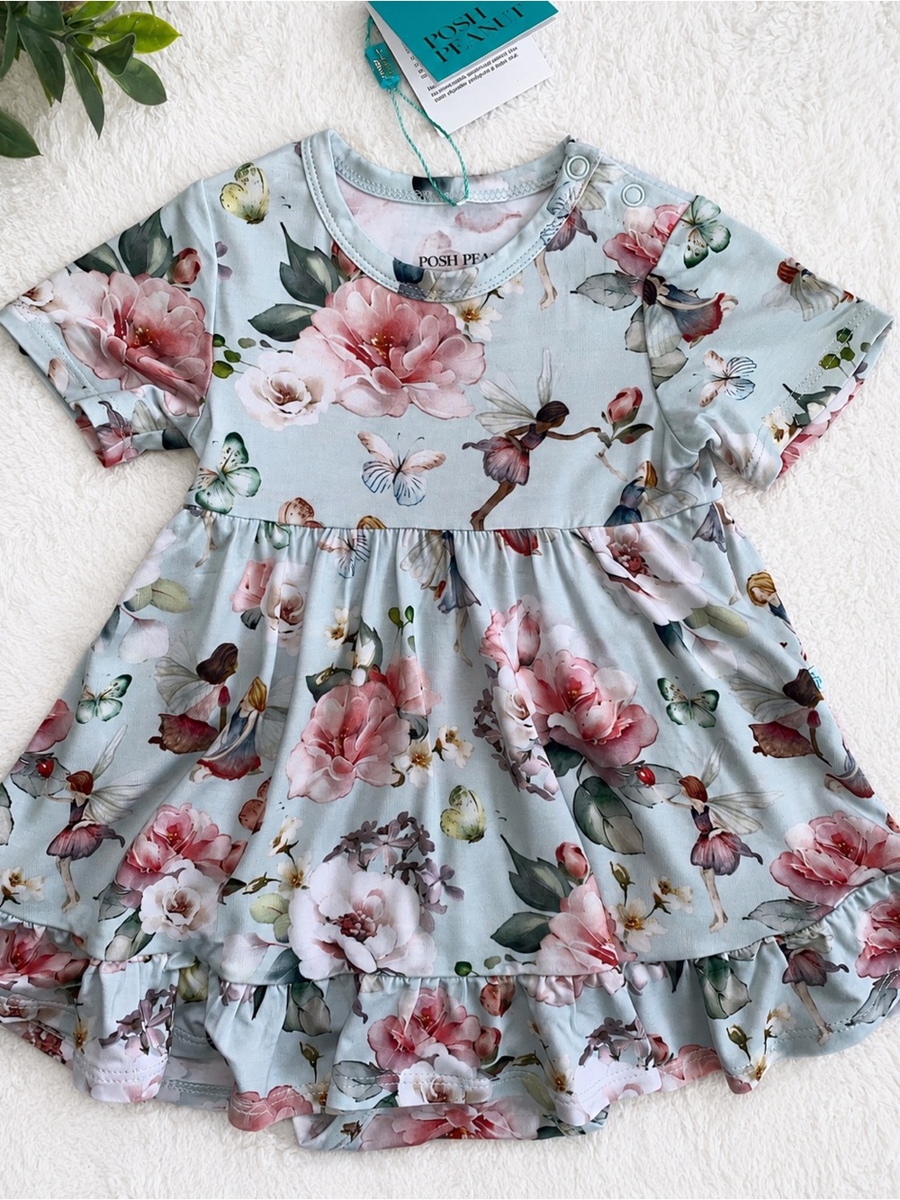 NWT Posh Peanut Melinda Ruffled Twirl Bodysuit Dress 12-18M Fairies